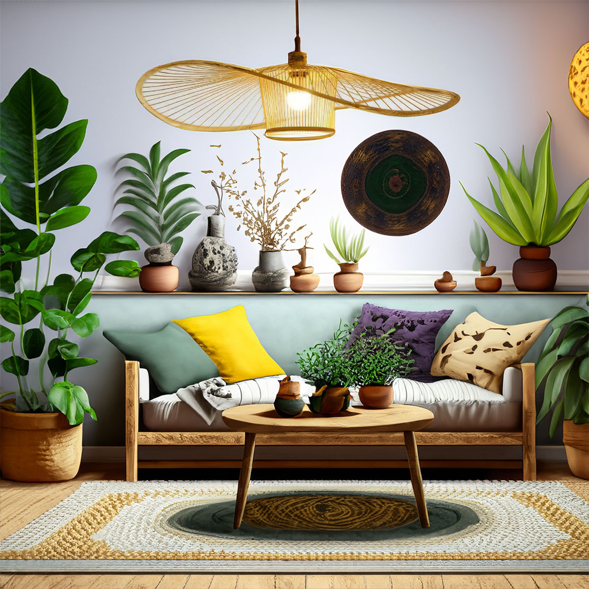 Moc Wabi-Sabi Rattan Pendant Light - Wide Brim Design for Serene Natural Interiors