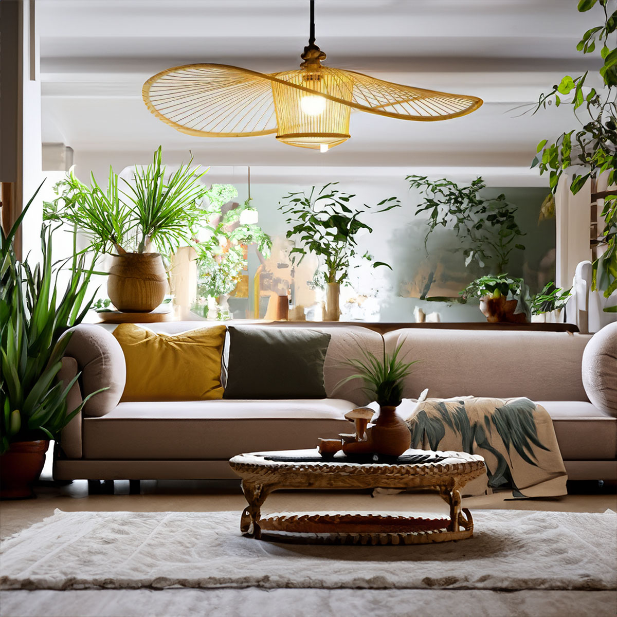 Moc Wabi-Sabi Rattan Pendant Light - Wide Brim Design for Serene Natural Interiors