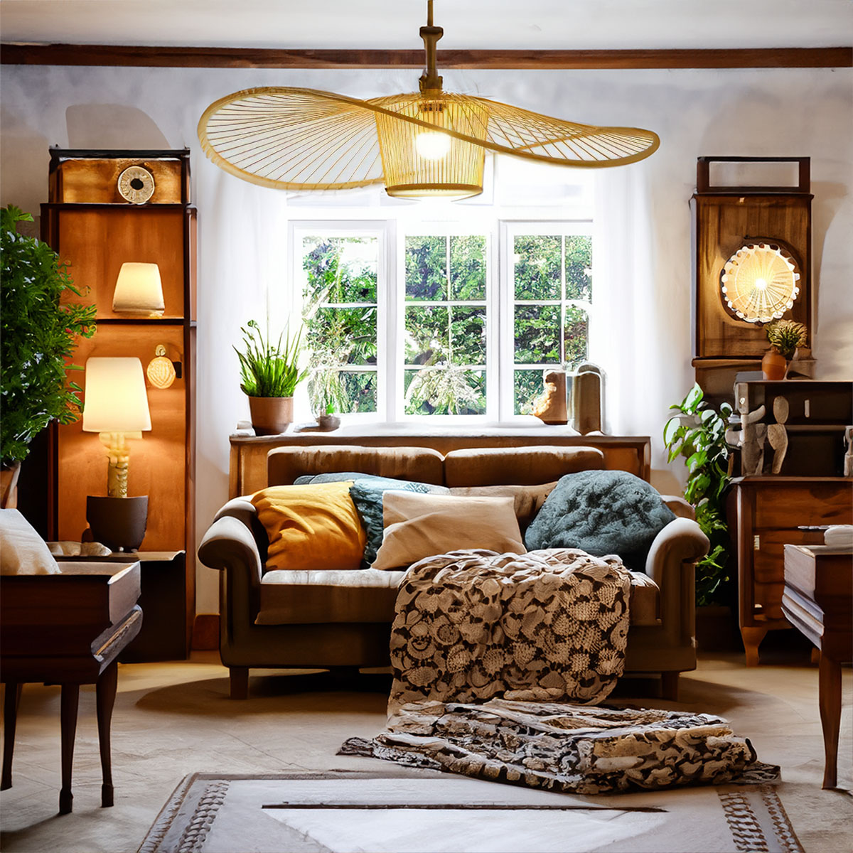 Moc Wabi-Sabi Rattan Pendant Light - Wide Brim Design for Serene Natural Interiors