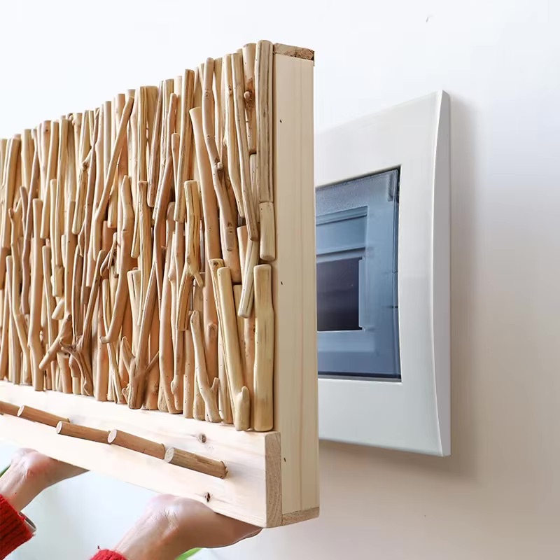 Moc Wooden Wall-Mounted Coat Rack with Hidden Electric Meter Box Cover